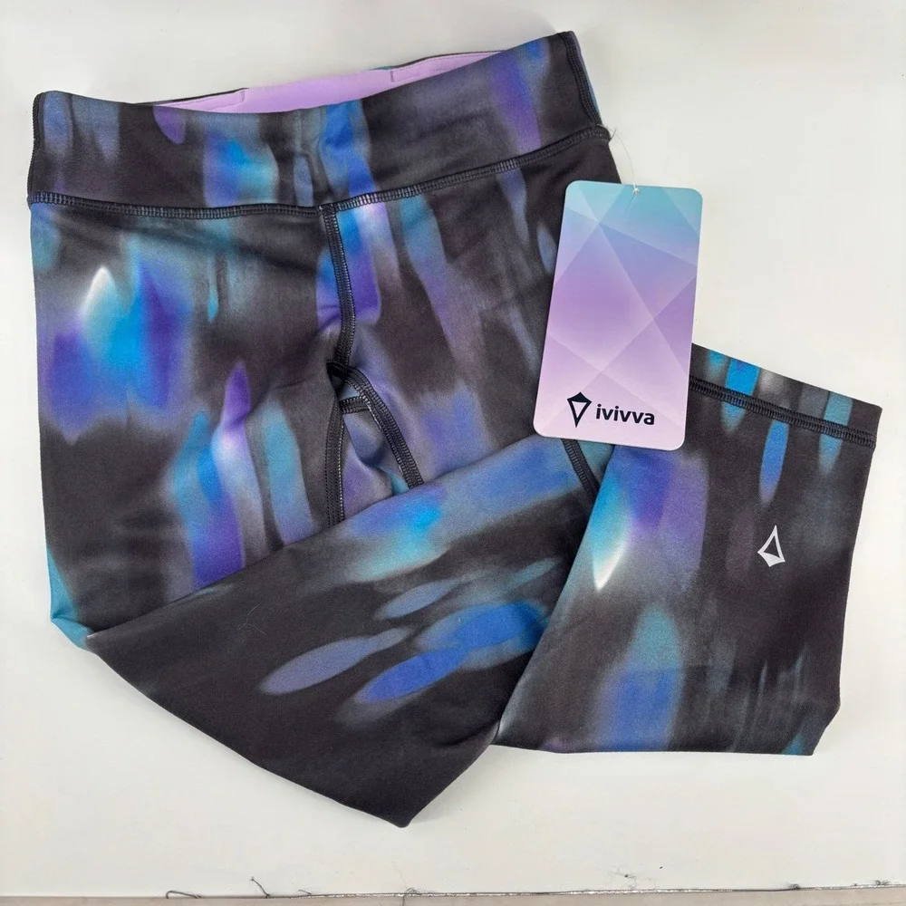 Ivivva Leggings Bundle Kids Size 7 Gray Blue Rhythmic Crop Namastay Focused Pant